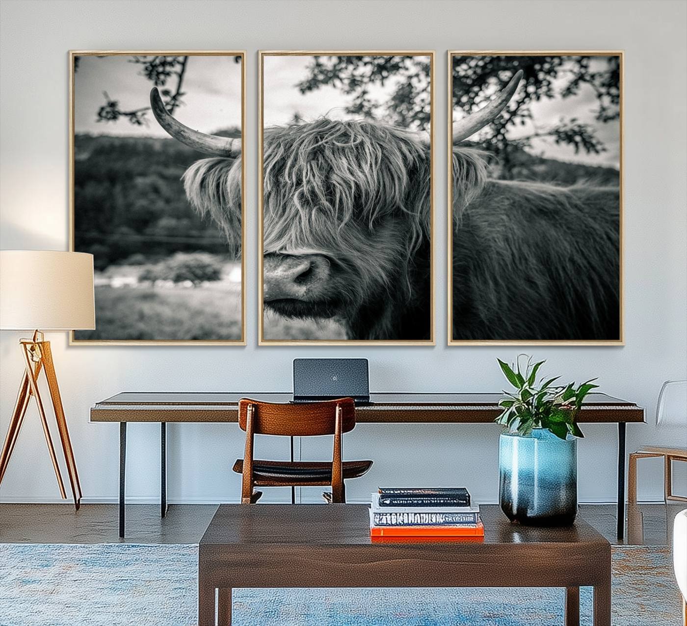 71817-MGV-FC-48X32-3P_Natural-Highland Cow Wall Art Canvas Print Scottish Cattle Canvas Art