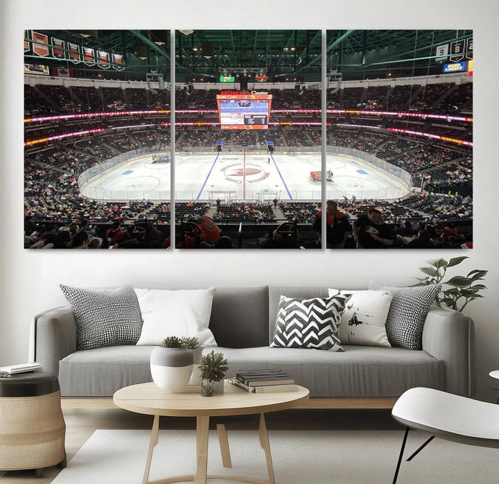 The *Anaheim Ducks Ice Hockey Stadium Wall Art Canvas Print* captures a scene as vibrant and dynamic as the action on the ice.