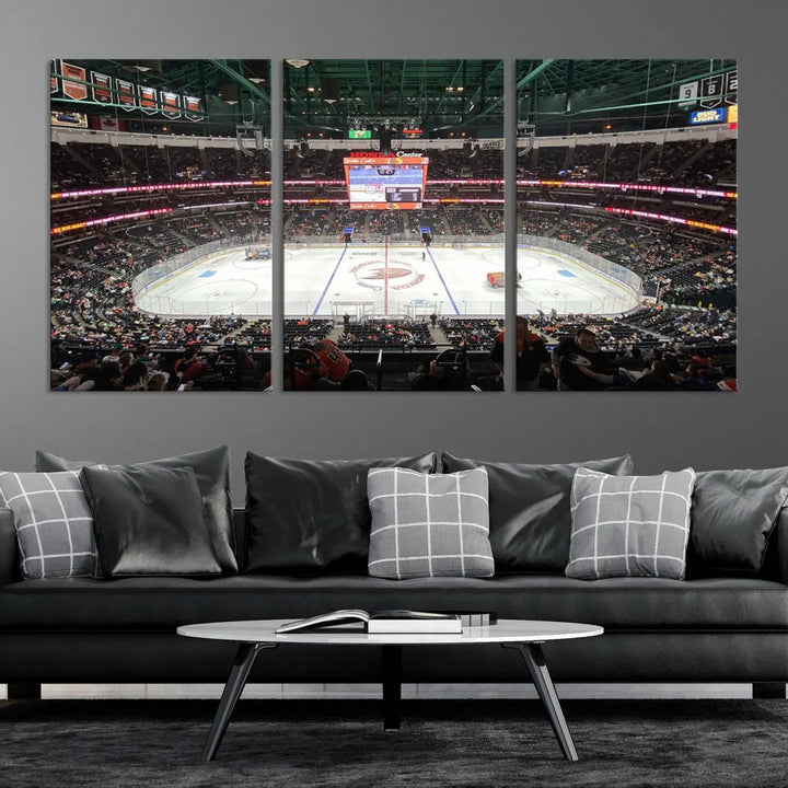 The *Anaheim Ducks Ice Hockey Stadium Wall Art Canvas Print* captures a scene as vibrant and dynamic as the action on the ice.