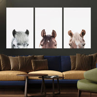 Horse Wall Art - Minimalist Horse Triptych Wall Art – Modern 3-Panel Giclée Canvas Featuring Horse Heads in Neutral Tones for Farmhouse or