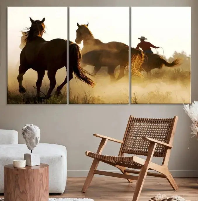 Horses and Cowboys Wall Art Canvas Print 