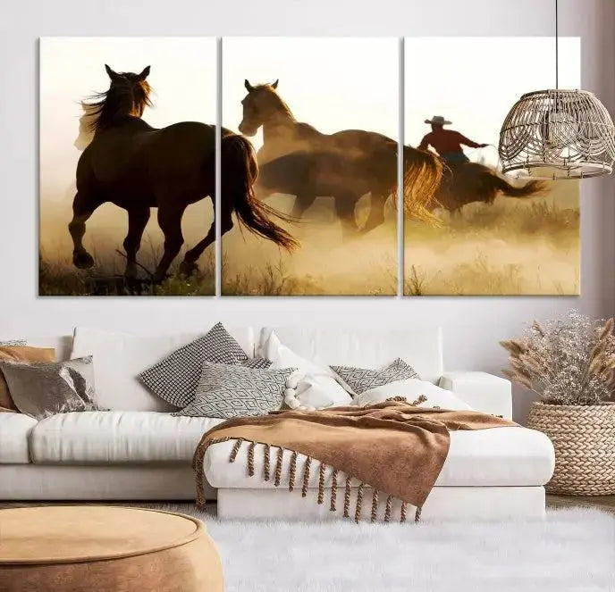 Horses and Cowboys Wall Art Canvas Print 