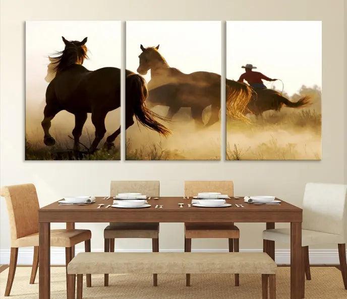 Horses and Cowboys Wall Art Canvas Print 