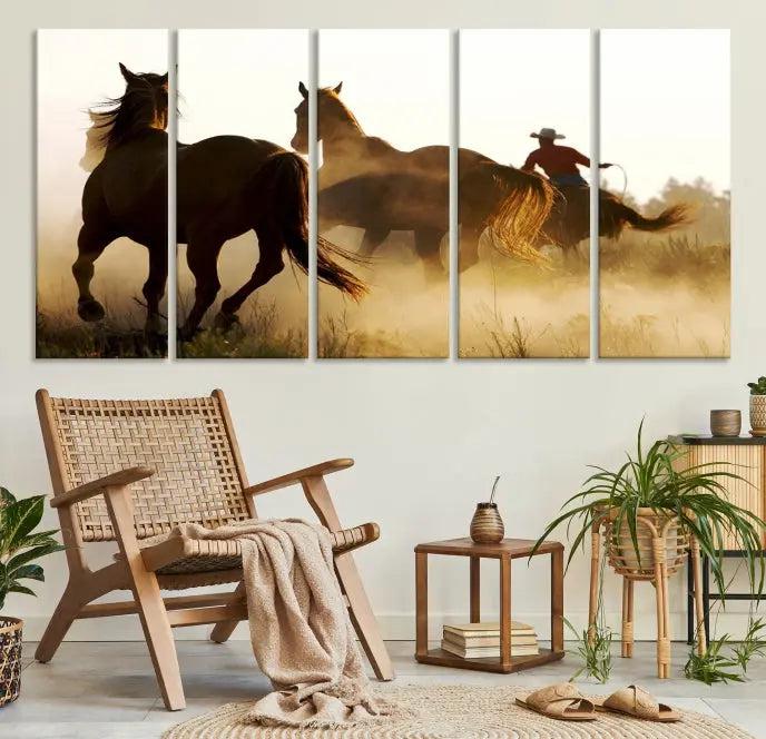 Horses and Cowboys Wall Art Canvas Print 