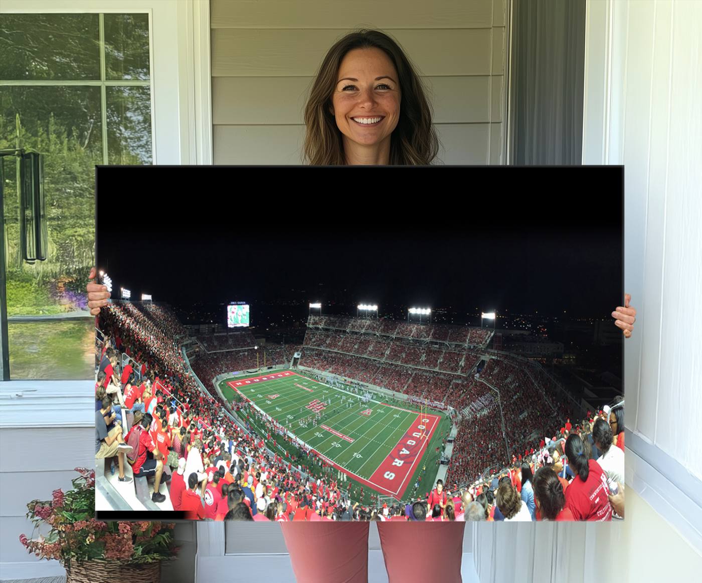 67036-MGV-CV-36X24-Houston Cougars Football Team Print - Houston TDECU Stadium Wall Art Canvas Print