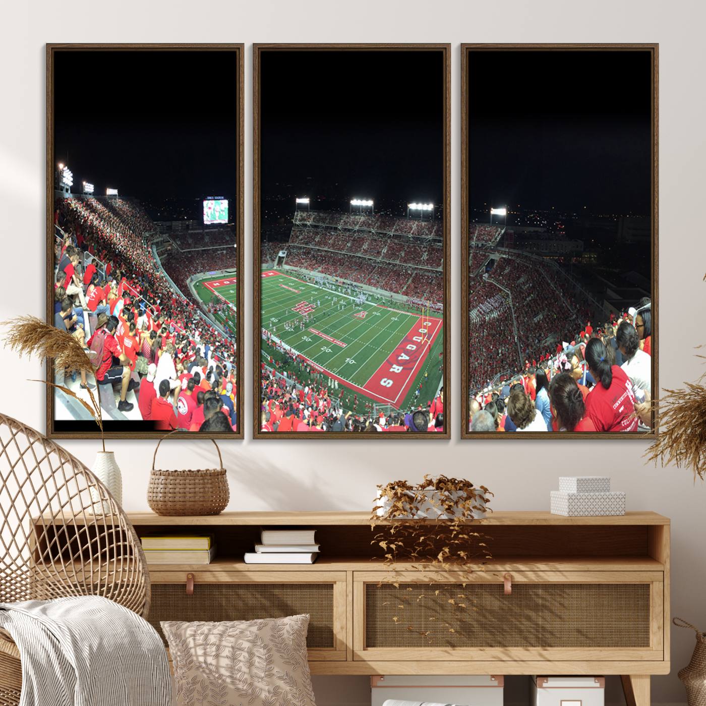67036-MGV-FC-48X32-3P_Walnut-Houston Cougars Football Team Print - Houston TDECU Stadium Wall Art Canvas Print