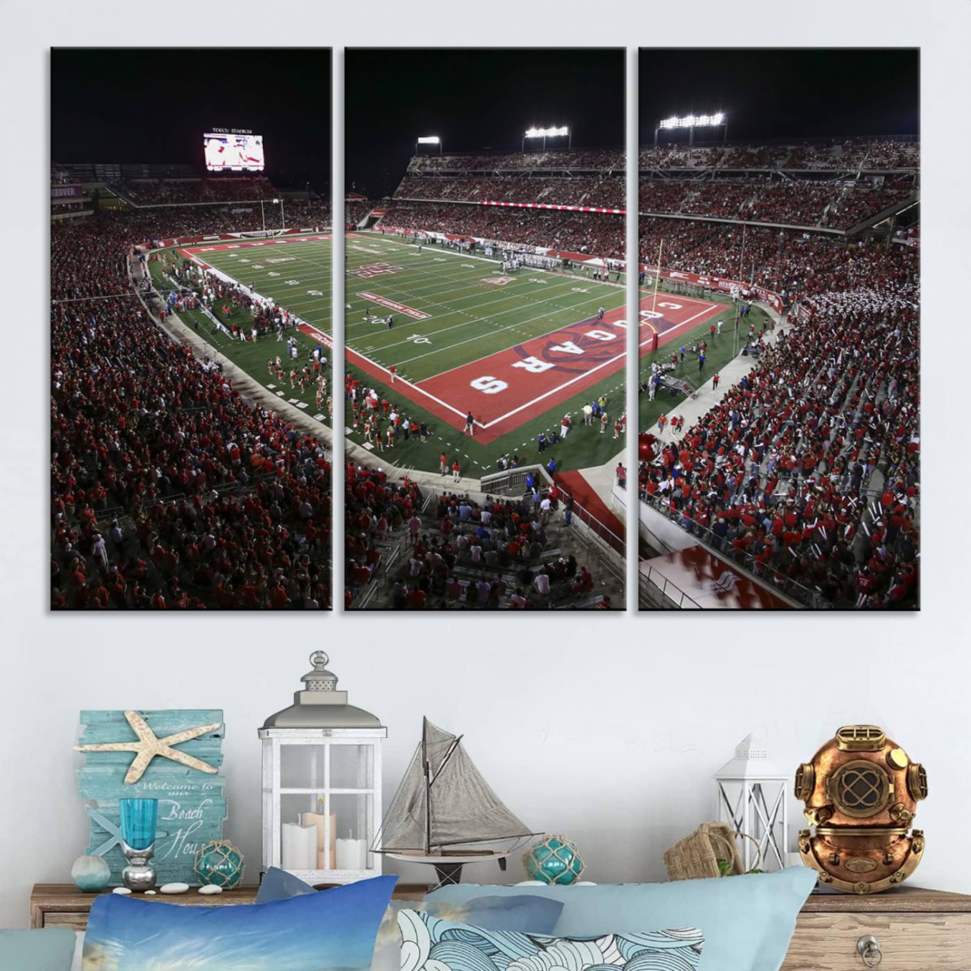 94207-MGV-CV-48X32-3P-Houston Cougars Football Team Print - Houston TDECU Stadium Wall Art Canvas Print