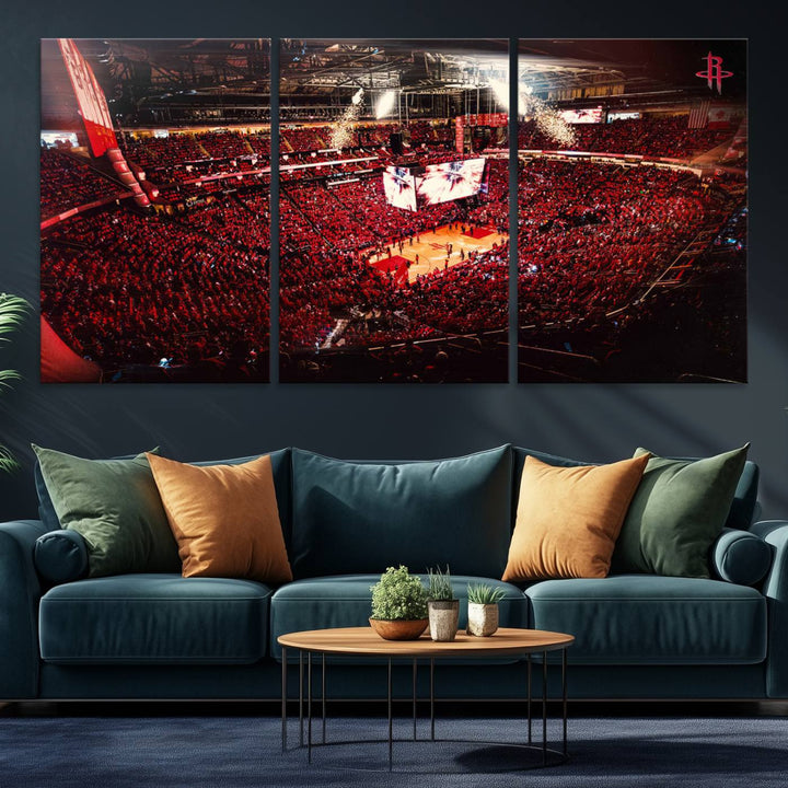 91527-MGV-CV-36X24-Houston Rockets Basketball Team Print Canvas- Houston Toyota Center Stadium Wall Art Canvas Print