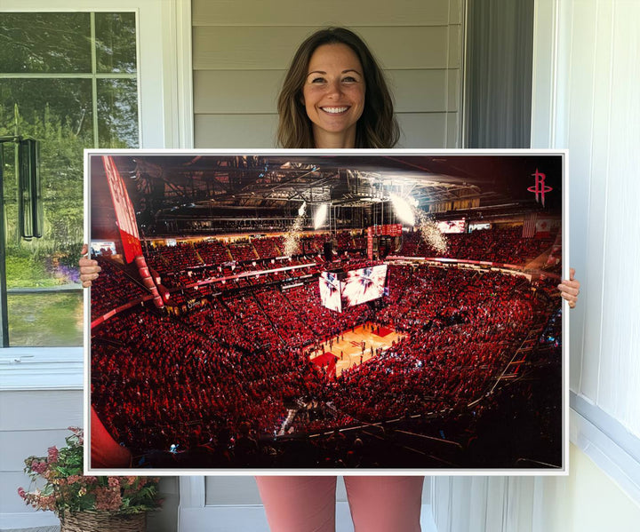 91527-MGV-CV-36X24-Houston Rockets Basketball Team Print Canvas- Houston Toyota Center Stadium Wall Art Canvas Print