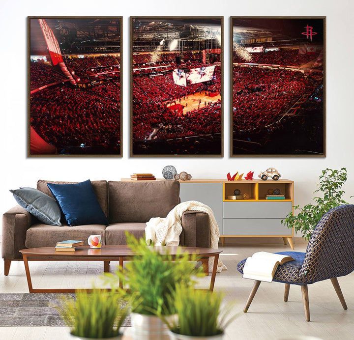 91527-MGV-CV-36X24-Houston Rockets Basketball Team Print Canvas- Houston Toyota Center Stadium Wall Art Canvas Print
