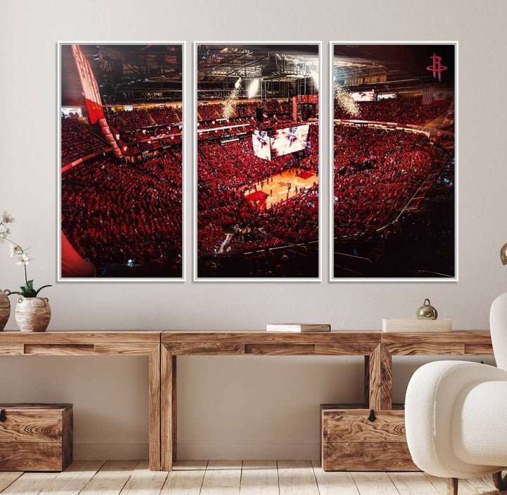 91527-MGV-FC-48X32-3P_White-Houston Rockets Basketball Team Print Canvas- Houston Toyota Center Stadium Wall Art Canvas Print