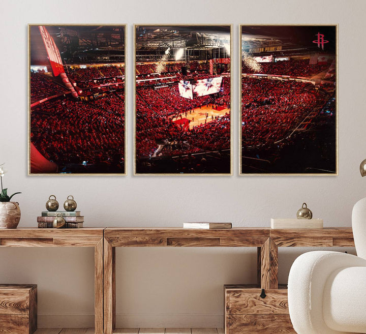91527-MGV-FC-60X30-3P_Natural-Houston Rockets Basketball Team Print Canvas- Houston Toyota Center Stadium Wall Art Canvas Print