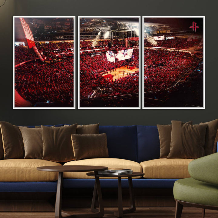 91527-MGV-FC-60X30-3P_White-Houston Rockets Basketball Team Print Canvas- Houston Toyota Center Stadium Wall Art Canvas Print