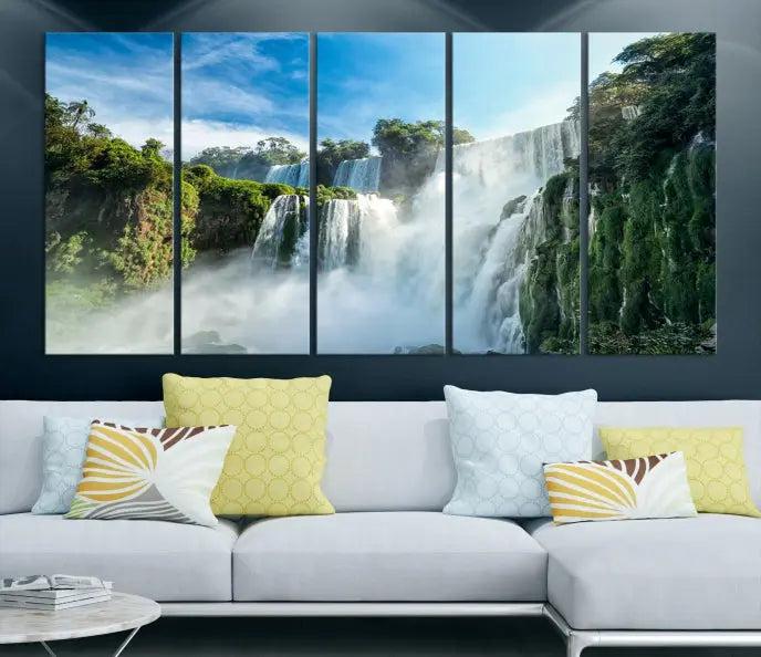 The Iguazu Nal Park Wall Art Canvas Print is a triptych display featuring museum-quality polycotton and a UV-protective coating. This ready-to-hang piece adds both elegance and durability to your space.