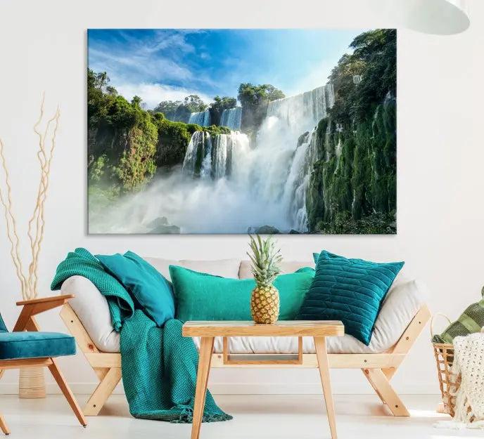 The Iguazu Nal Park Wall Art Canvas Print is a triptych display featuring museum-quality polycotton and a UV-protective coating. This ready-to-hang piece adds both elegance and durability to your space.