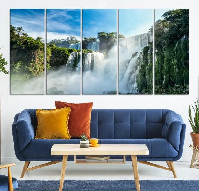 The Iguazu Nal Park Wall Art Canvas Print is a triptych display featuring museum-quality polycotton and a UV-protective coating. This ready-to-hang piece adds both elegance and durability to your space.