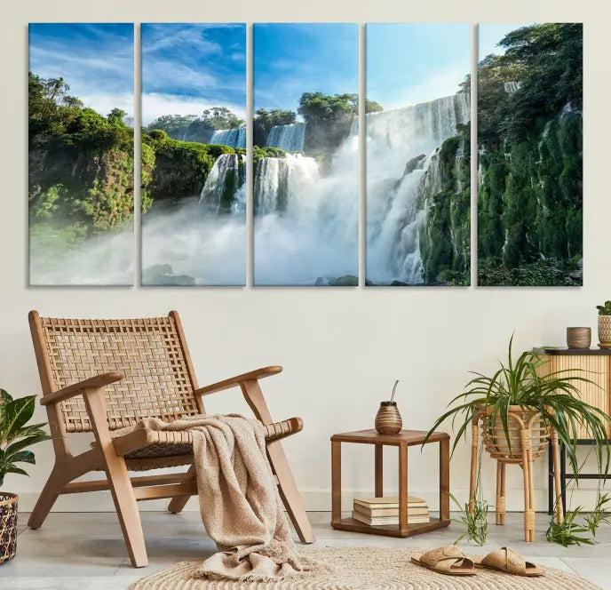 The Iguazu Nal Park Wall Art Canvas Print is a triptych display featuring museum-quality polycotton and a UV-protective coating. This ready-to-hang piece adds both elegance and durability to your space.