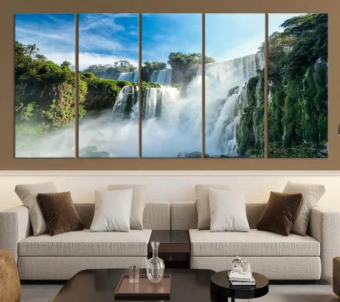 The Iguazu Nal Park Wall Art Canvas Print is a triptych display featuring museum-quality polycotton and a UV-protective coating. This ready-to-hang piece adds both elegance and durability to your space.