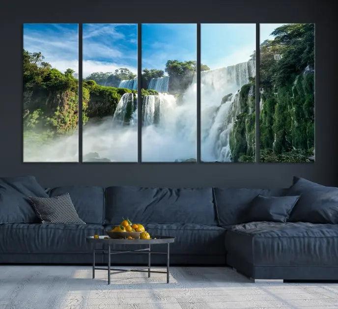 The Iguazu Nal Park Wall Art Canvas Print is a triptych display featuring museum-quality polycotton and a UV-protective coating. This ready-to-hang piece adds both elegance and durability to your space.