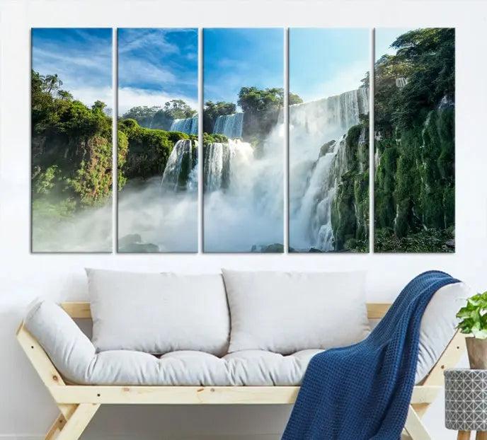 The Iguazu Nal Park Wall Art Canvas Print is a triptych display featuring museum-quality polycotton and a UV-protective coating. This ready-to-hang piece adds both elegance and durability to your space.