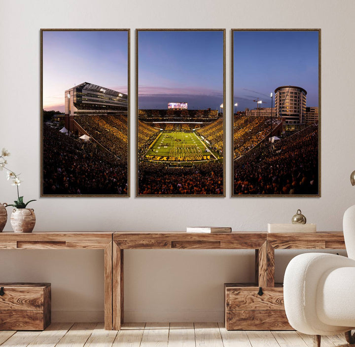 82557-MGV-FC-48X32-3P_Walnut-Iowa Hawkeyes Kinnick Stadium Wall Art Canvas Print, Framed Iowa Hawkeyes Kinnick Stadium Canvas