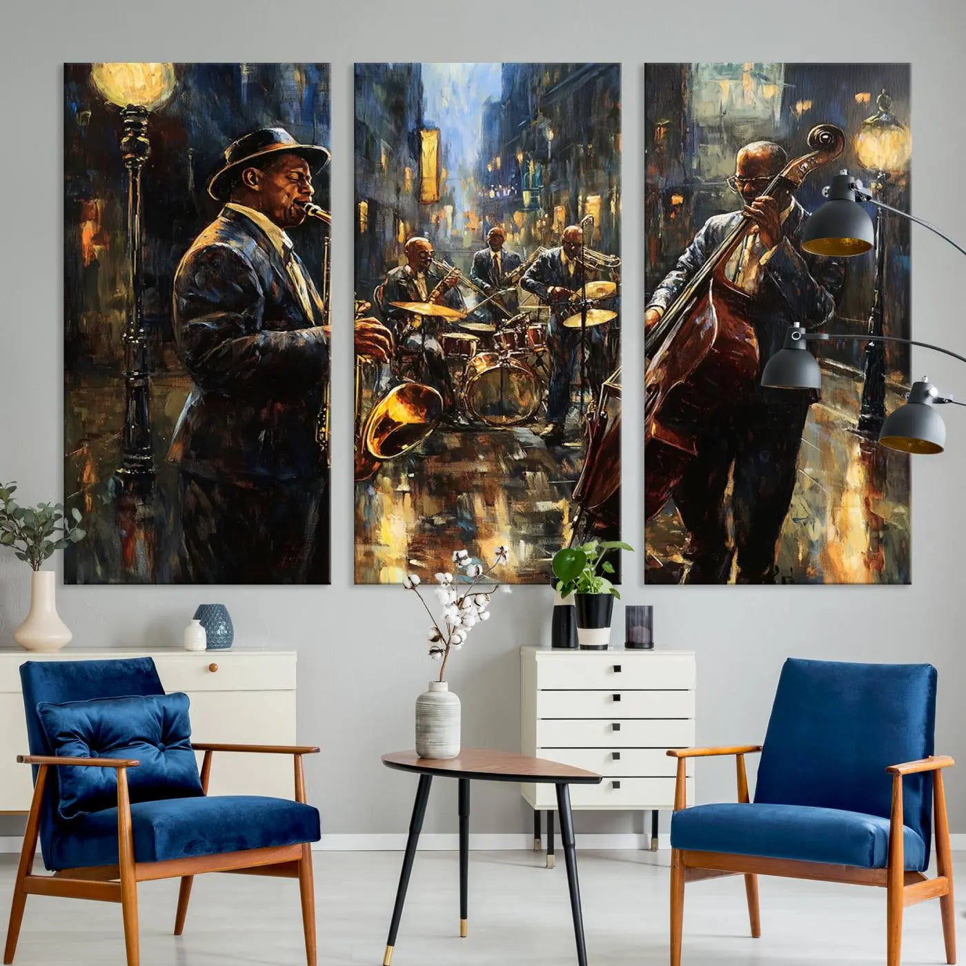 Jazz Canvas Wall Art Print - Abstract African American Music Art - Framed Posters for Living Room or Bedroom
