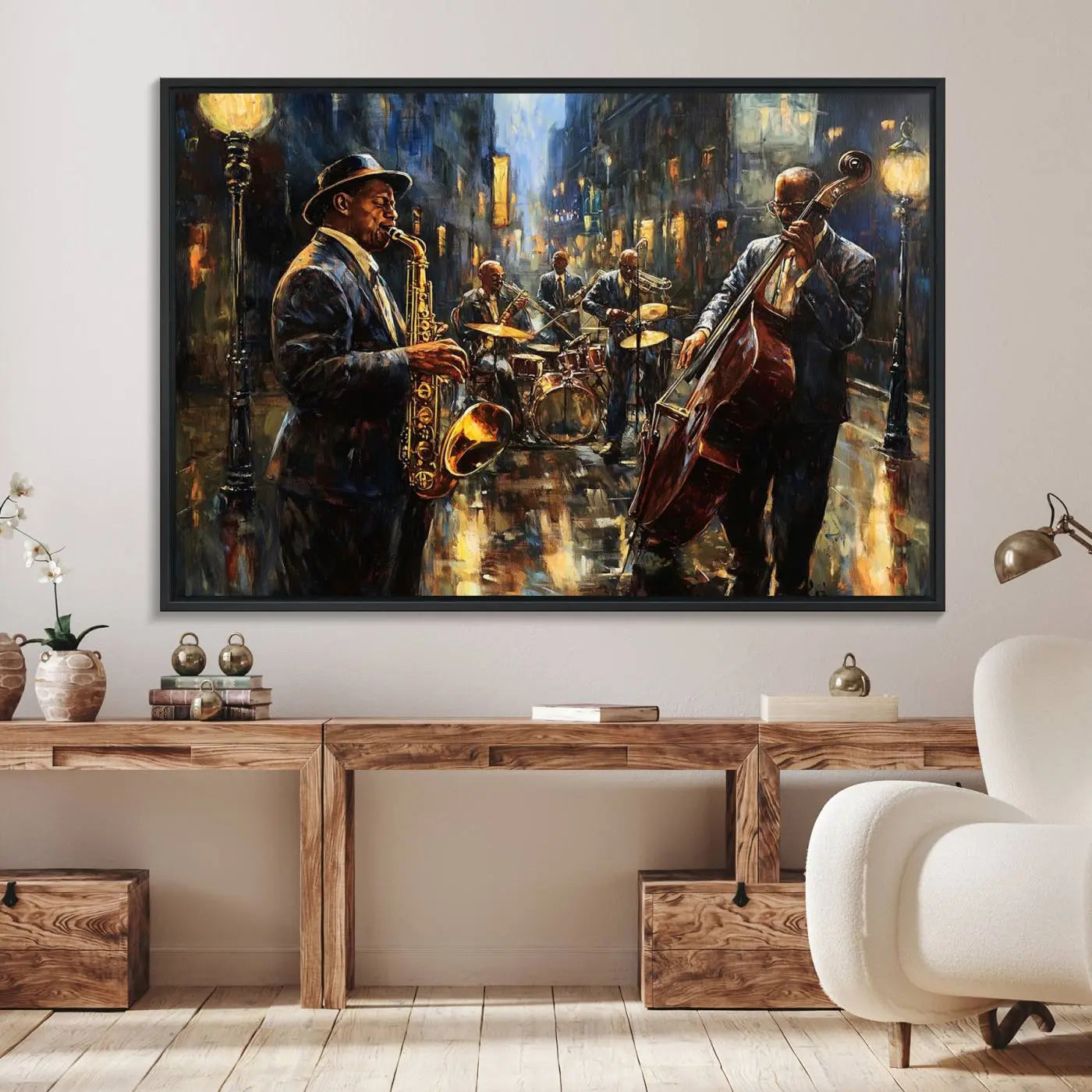 36990-MGV-CV-36X24-Jazz Canvas Wall Art Print - Abstract African American Music Art - Framed Posters for Living Room or Bedroom