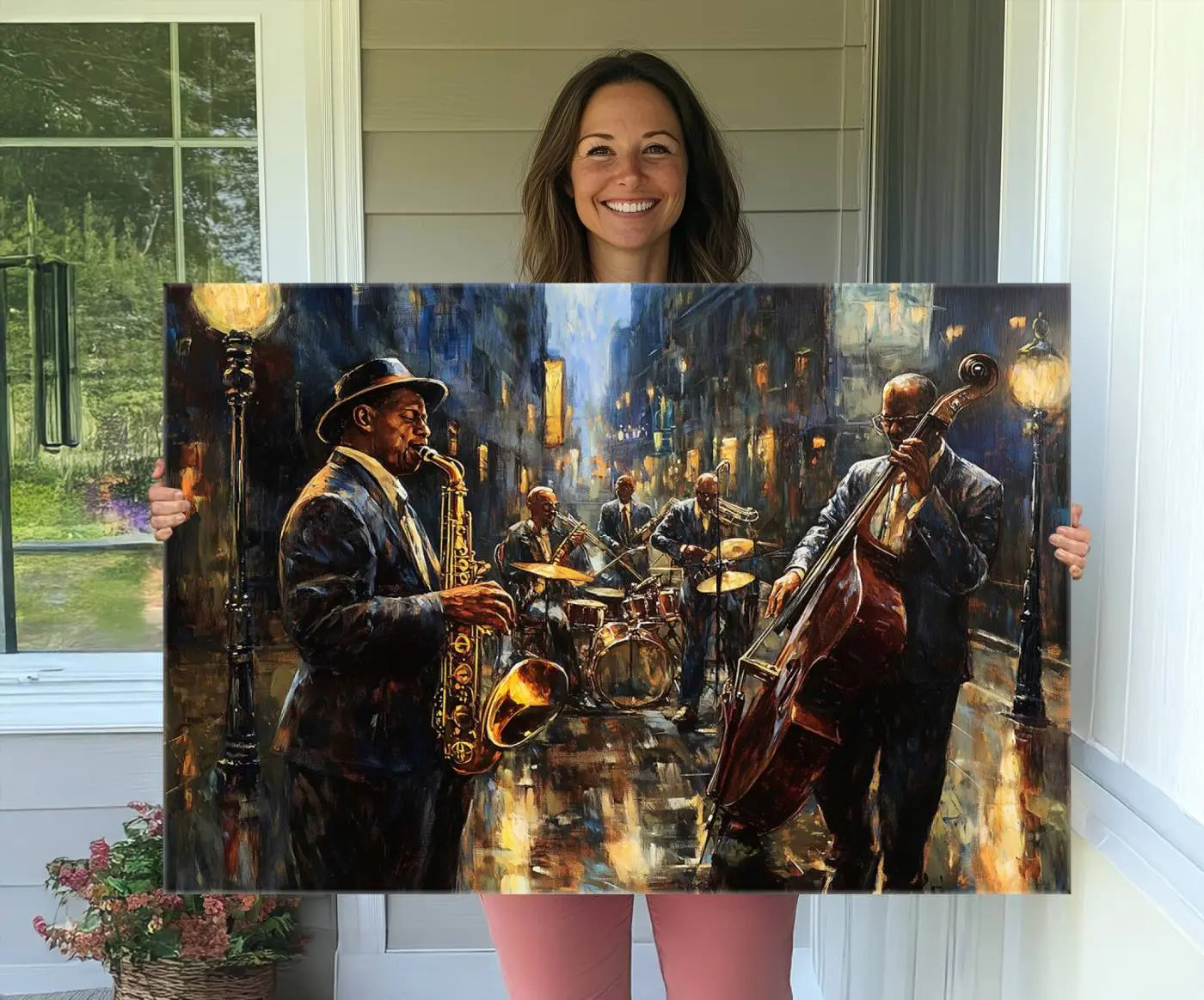 Jazz Canvas Wall Art Print - Abstract African American Music Art - Framed Posters for Living Room or Bedroom