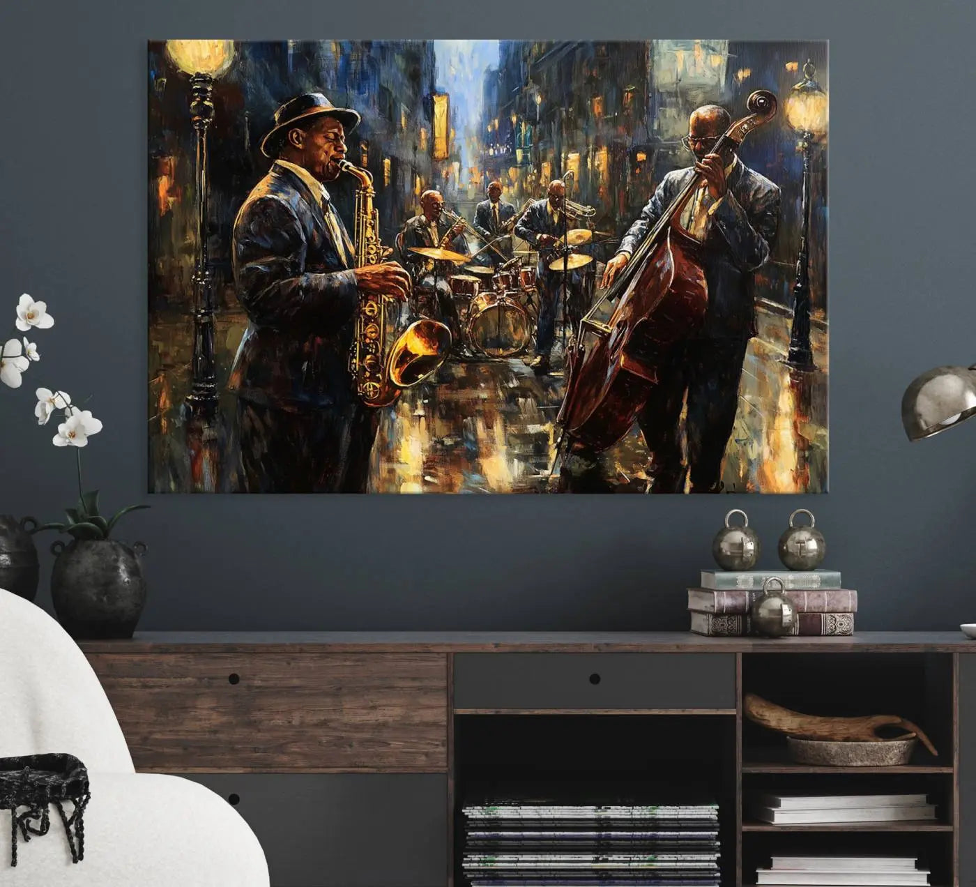 Jazz Canvas Wall Art Print - Abstract African American Music Art - Framed Posters for Living Room or Bedroom