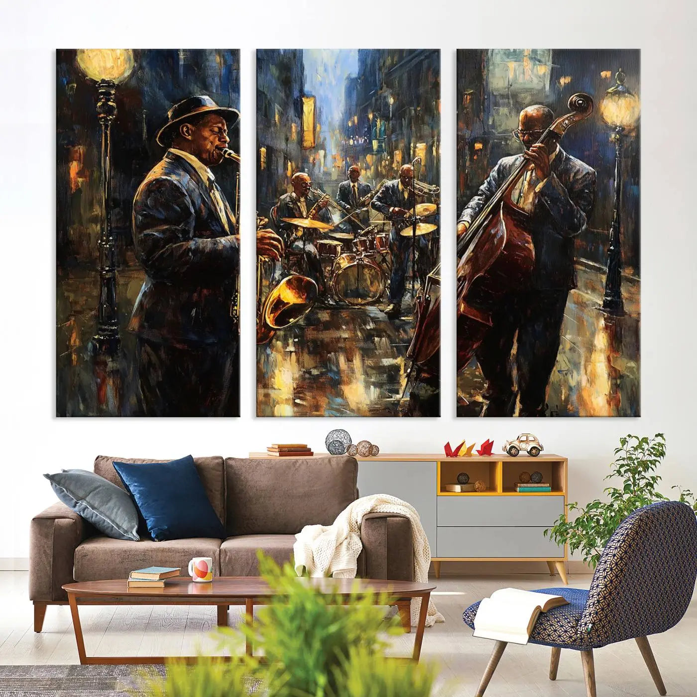 Jazz Canvas Wall Art Print - Abstract African American Music Art - Framed Posters for Living Room or Bedroom
