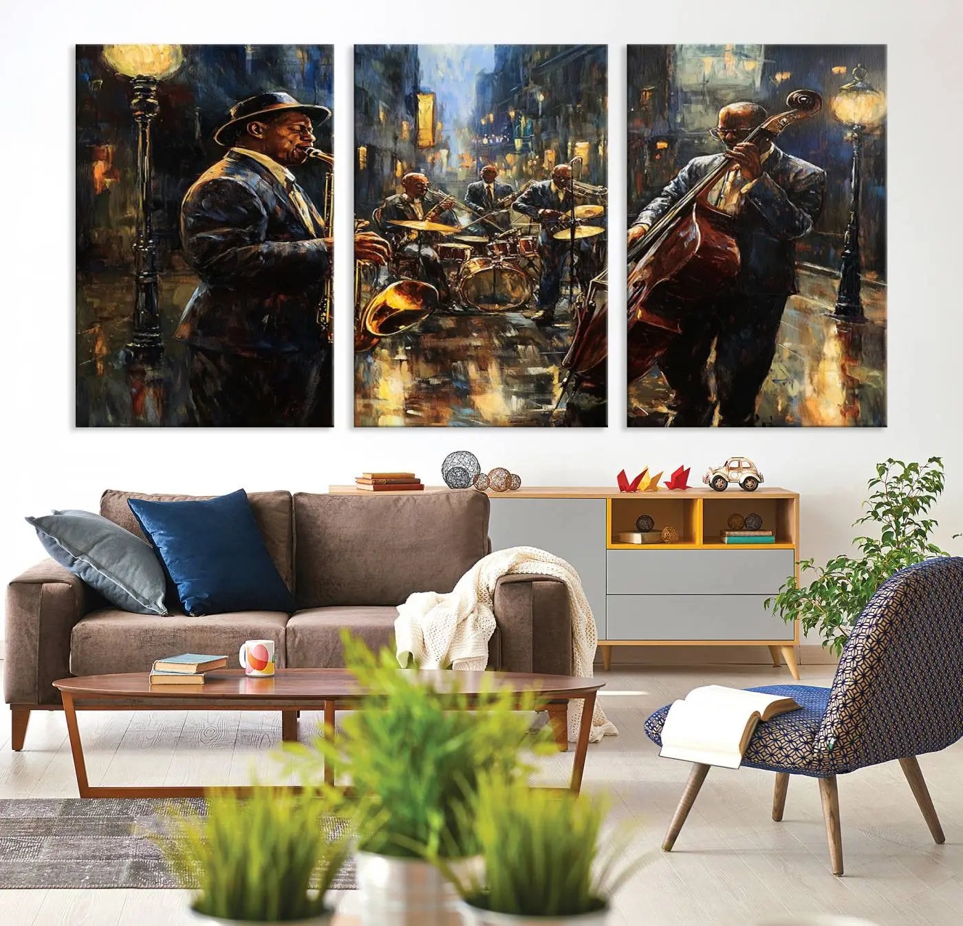 Jazz Canvas Wall Art Print - Abstract African American Music Art - Framed Posters for Living Room or Bedroom