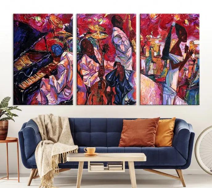 Jazz Orchestra Abstract Wall Art Canvas Print presented on gallery-wrapped, museum-quality canvas with a UV-protective coating.