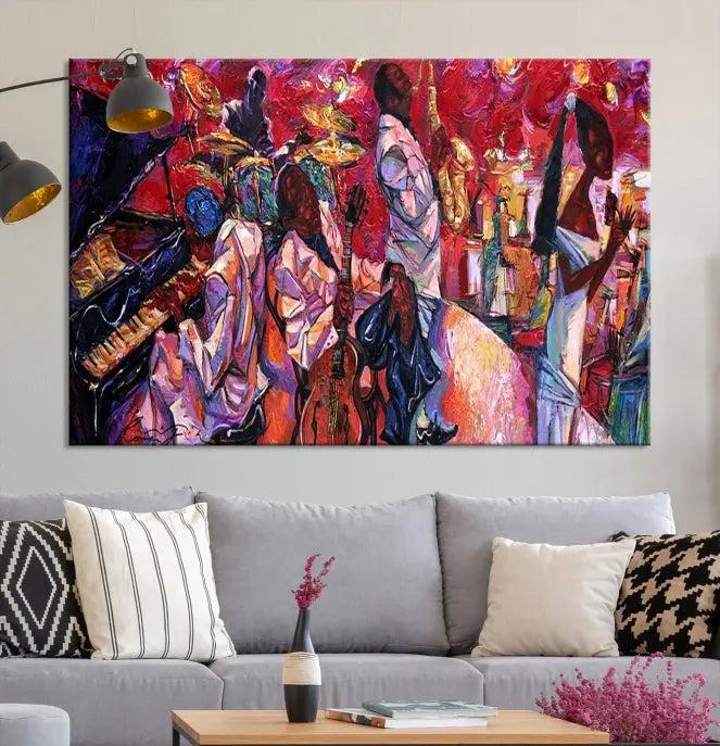 Jazz Orchestra Abstract Wall Art Canvas Print presented on gallery-wrapped, museum-quality canvas with a UV-protective coating.