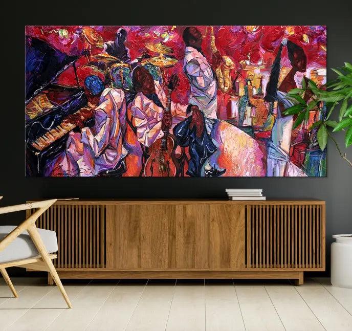 Jazz Orchestra Abstract Wall Art Canvas Print presented on gallery-wrapped, museum-quality canvas with a UV-protective coating.