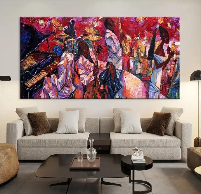 Jazz Orchestra Abstract Wall Art Canvas Print presented on gallery-wrapped, museum-quality canvas with a UV-protective coating.