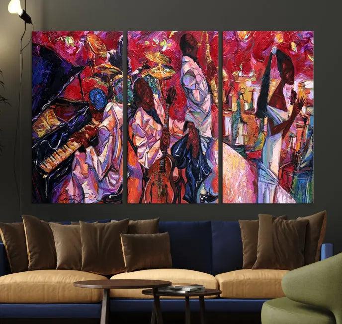 Jazz Orchestra Abstract Wall Art Canvas Print presented on gallery-wrapped, museum-quality canvas with a UV-protective coating.