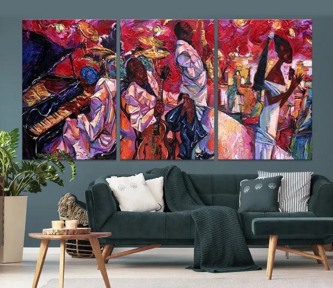 Jazz Orchestra Abstract Wall Art Canvas Print presented on gallery-wrapped, museum-quality canvas with a UV-protective coating.