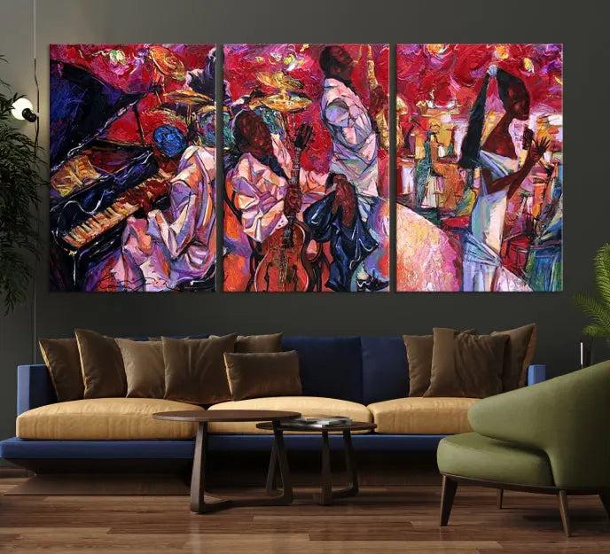 Jazz Orchestra Abstract Wall Art Canvas Print presented on gallery-wrapped, museum-quality canvas with a UV-protective coating.