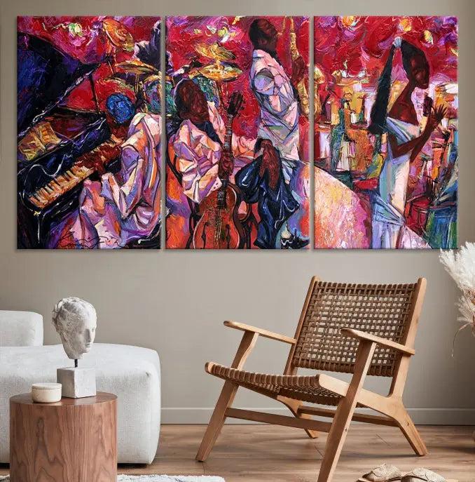 Jazz Orchestra Abstract Wall Art Canvas Print presented on gallery-wrapped, museum-quality canvas with a UV-protective coating.