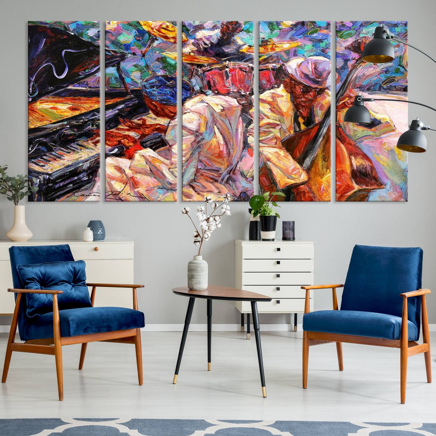 Jazz Trio Art Canvas Print - Colorful Abstract Musician Triptych - Vibrant Artistic Decor for Living Room or Music Room - Ready to Hang