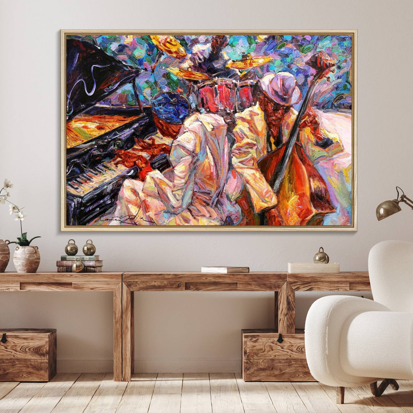 Jazz Trio Art Canvas Print - Colorful Abstract Musician Triptych - Vibrant Artistic Decor for Living Room or Music Room - Ready to Hang
