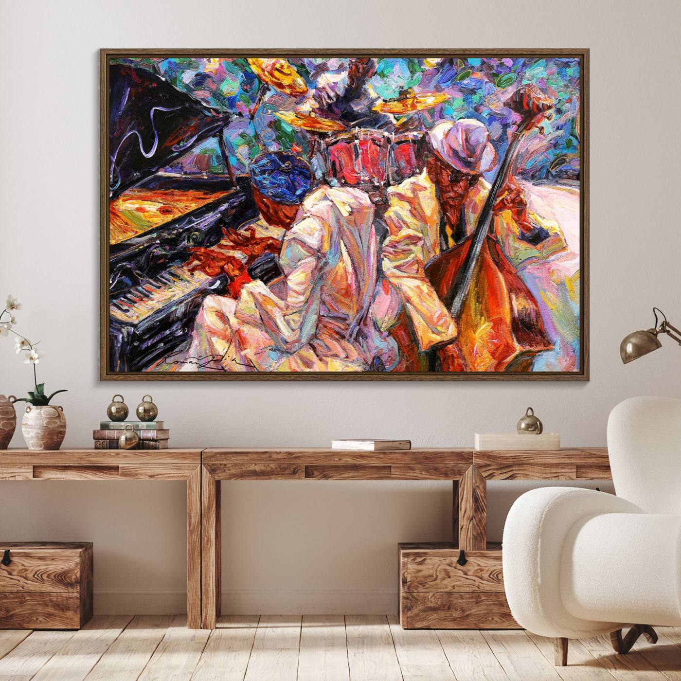 Jazz Trio Art Canvas Print - Colorful Abstract Musician Triptych - Vibrant Artistic Decor for Living Room or Music Room - Ready to Hang