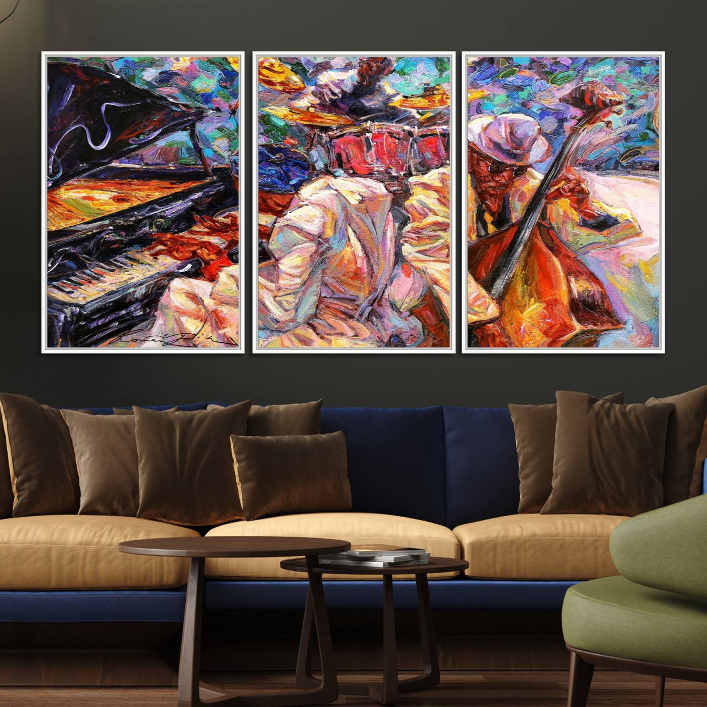 38412-MGV-FC-60X30-3P_White-Jazz Trio Art Canvas Print - Colorful Abstract Musician Triptych - Vibrant Artistic Decor for Living Room or Music Room - Ready to Hang