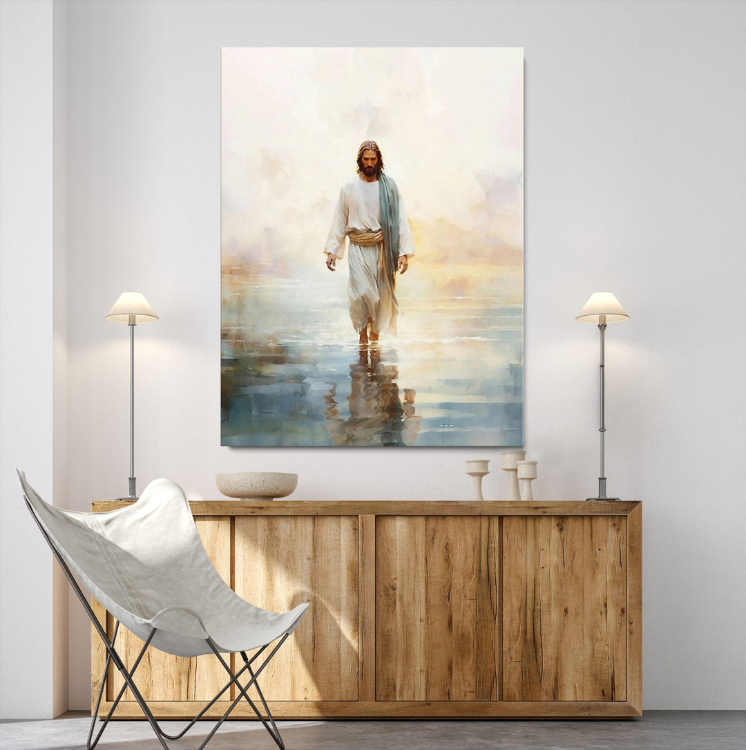 Jesus Walking on Water Wall Art Canvas Print, Christian Wall Art Print, God Jesus Print