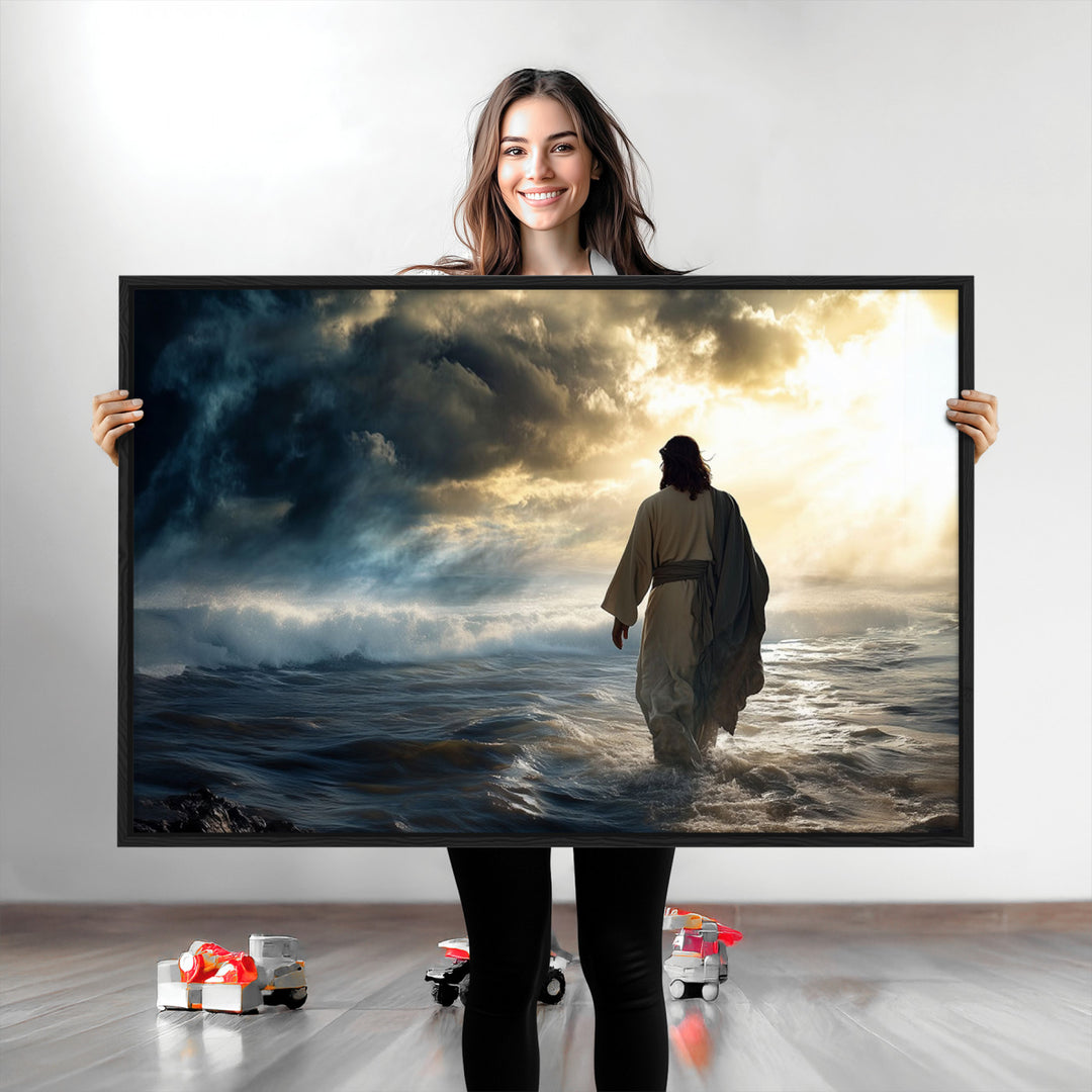 Jesus Walking on Water Wall Art | Canvas Print | Ready to Hang | Christian Home Decor | Spiritual Faith Wall Art | Inspirational Religious