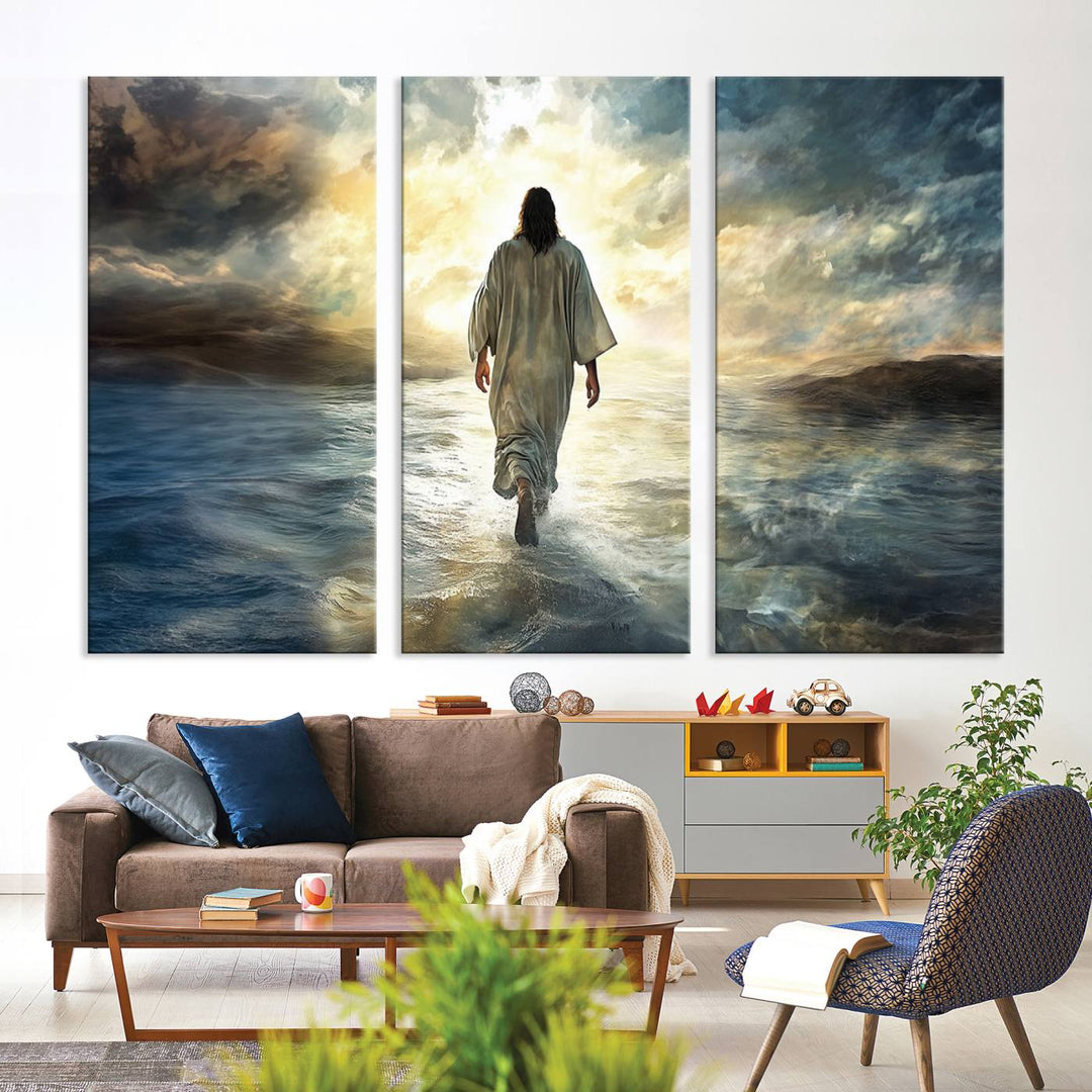 Jesus Walking on Water Wall Art | Canvas Print | Ready to Hang | Christian Home Decor | Spiritual Faith Wall Art | Inspirational Religious