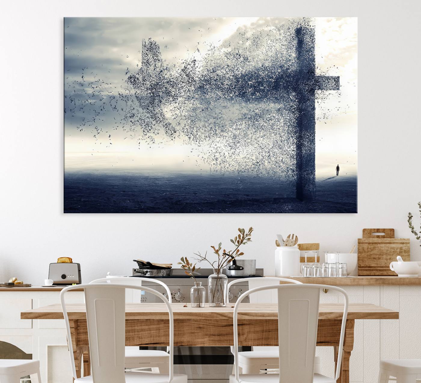 55718-MGV-CV-36X24-Jesus and the Fading Cross Wall Art Print – Symbol of Faith, Christian Wall Art Canvas Print, Framed and Ready to Hang