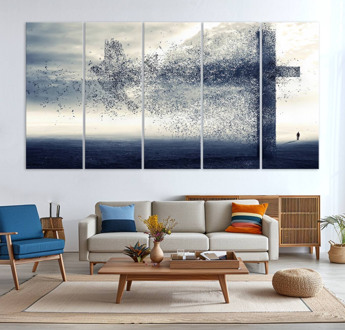 55718-MGV-CV-36X24-Jesus and the Fading Cross Wall Art Print – Symbol of Faith, Christian Wall Art Canvas Print, Framed and Ready to Hang