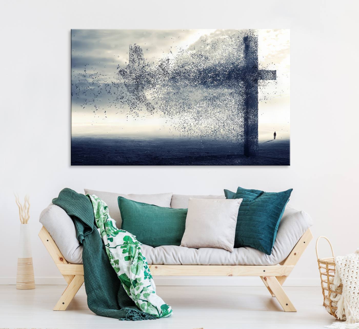 55718-MGV-CV-36X24-Jesus and the Fading Cross Wall Art Print – Symbol of Faith, Christian Wall Art Canvas Print, Framed and Ready to Hang