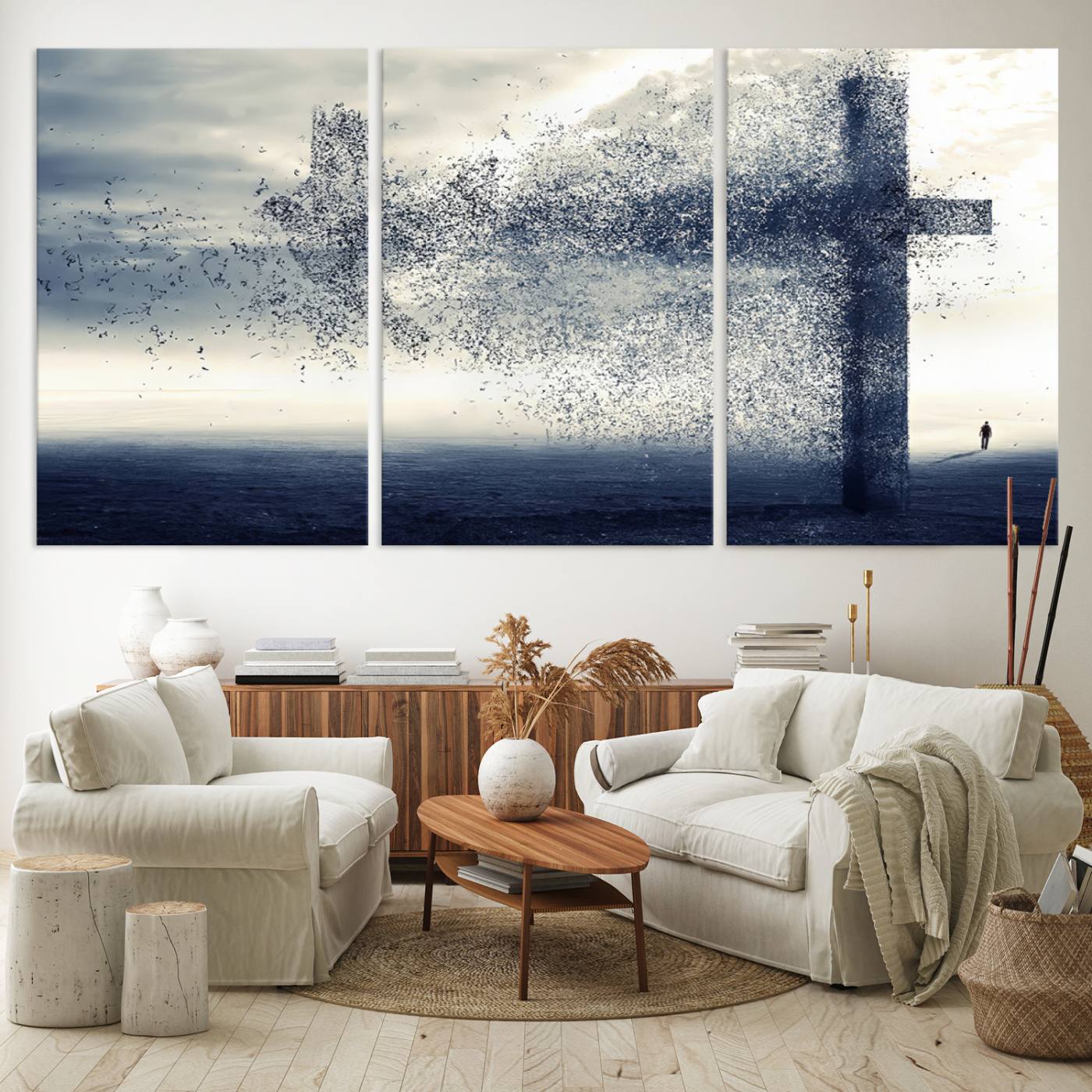 55718-MGV-CV-60X30-3P-Jesus and the Fading Cross Wall Art Print – Symbol of Faith, Christian Wall Art Canvas Print, Framed and Ready to Hang